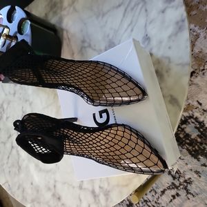 Ego Juan Fishnet Perspex heels in Black Faux Suede